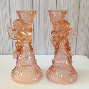 Set of 2 Depression glass Angel Candle Holders Candlestick Holders